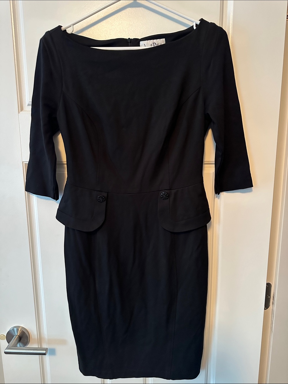 Joseph Ribkoff Black Midi Sheath Dress with 3/4 Sleeves